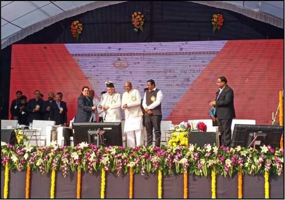 The dignitaries on Dias –<br/> 1)Hon. Governor of Maharashtra Shri. Bhagatsingh Koshyri.<br/>  2) Chief Secretary, Tribal Development,<br/> Smt. Manisha Varma,<br/> 3)President Hanuman Vyayam Prasarak Mandal<br/> Shri. Prabhakar Vaidya,<br/>4) ATC Nagpur Dr. Sandip Rathod.